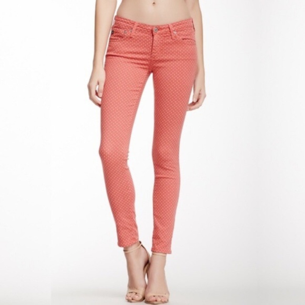 AG Stevie Ankle Red Polka Dot Jeans Slim Straight